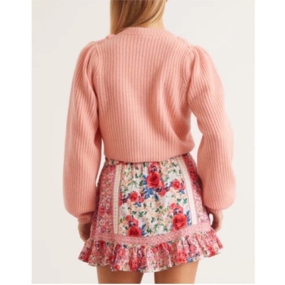 LoveShackFancy Branton Cashmere Cropped Cardigan Sweater Pink - Picture 2 of 10